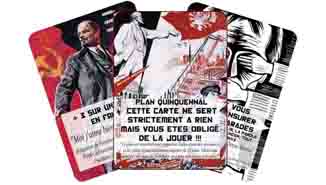 Des cartes, illustrées par des images de propagande communiste.
